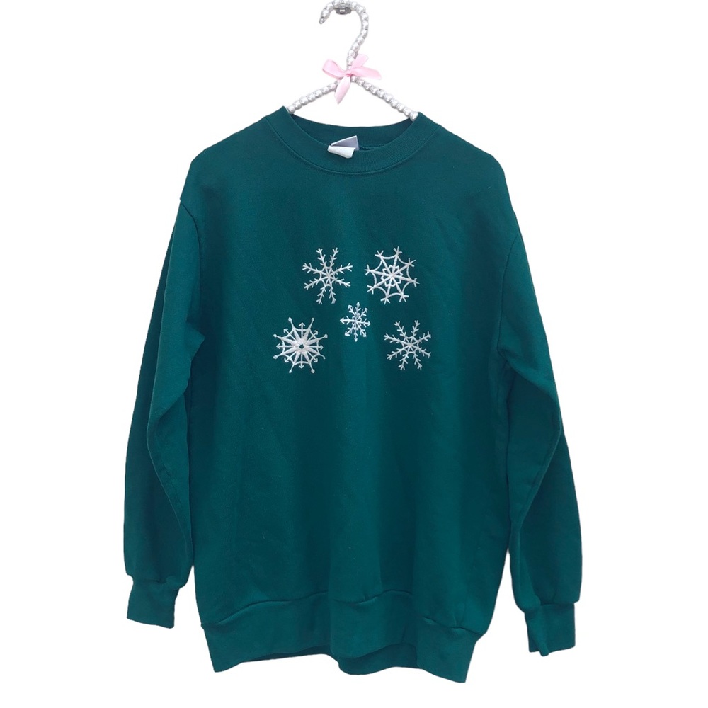 Kelly’s Kids Hunter Green Snowflake Sweatshirt size 10-12 - Picture 3 of 6